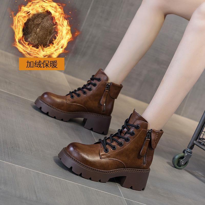 2025 new Internet celebrity autumn leather Martin boots women's platform ins British style short boots spring and autumn thin boots