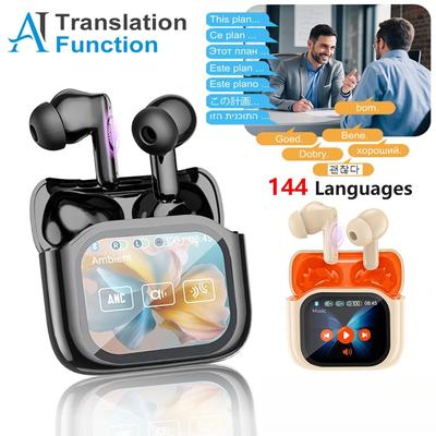 144 Languages Real Time Translators Bluetooth 5.4 Headphones with Touch Screen Translation Earbuds Noise Cancelling Headset Gift