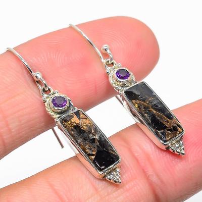 Natural Copper Turquoise,Amethyst 925 Solid Sterling Silver Earring 1.75" O1o18