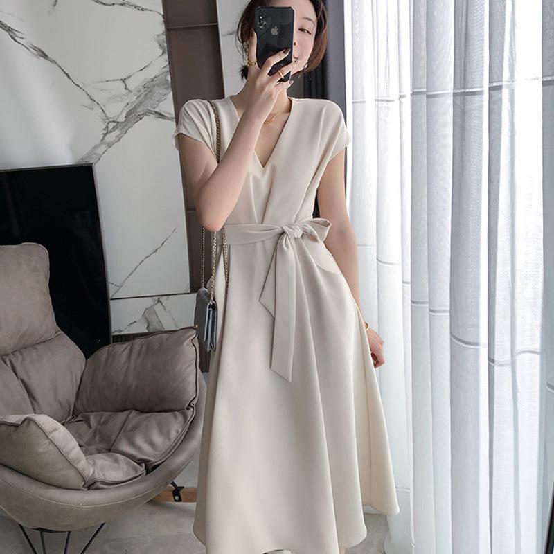 Pocket Skirt, French Temperament High Waist Dress, Women's Spring and Summer Design Sense White Dress