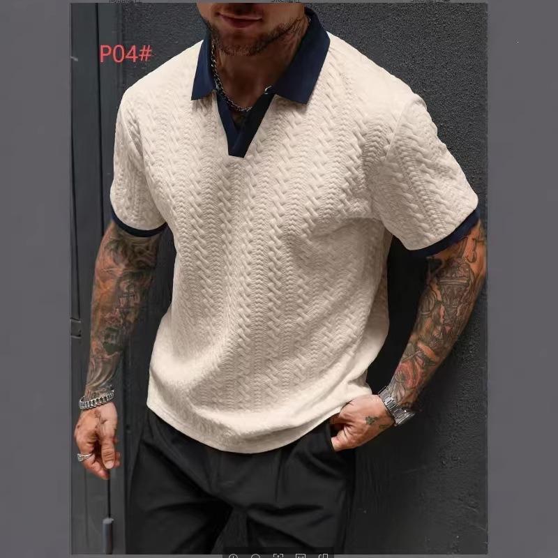 Men s Beige Textured Knit Navy Contrast Collar Short Sleeve Polo Shirt S абрикосовый