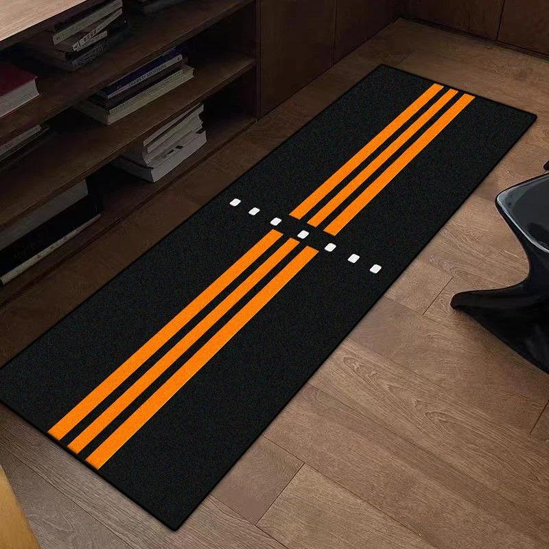 Alfombras Largas Rayadas Negras y Naranjas Decoración de Pasillo Nórdico Alfombrillas de Suelo Fáciles de Limpiar y Lavables Alfombra para Sala de Estar Hall Escaleras del Hogar