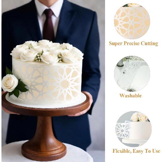 Cake Stencils for Buttercream, 10 PCS Mesh Floral Stencils for Cakes Decorating Supplies DIY Side Baking Stencil Reble Templates for Fondant Cookie