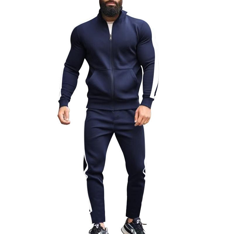 2025 Europe and The United States Spring and Autumn Outdoor New Leisure Men's Sports Suit Color Contrast Outdoor Men's 2 Pieces