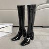 Fashion Comemore Women Mid Calf Boots Fashion Candy Color Zipper Goth Ladies Shoes Patent Leather Long Boot Luxury Designer High Heels