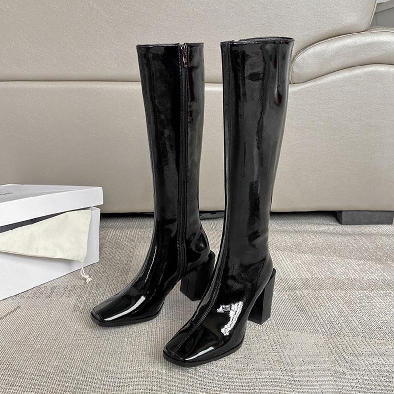 Fashion Comemore Women Mid Calf Boots Fashion Candy Color Zipper Goth Ladies Shoes Patent Leather Long Boot Luxury Designer High Heels