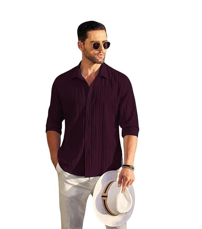 Men's Casual Button Down Shirts Long Sleeve Linen Shirt Fashion Textured Beach Summer Shirt