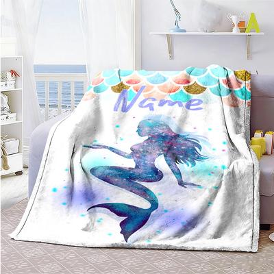 Mermaid Style54 Customize Your Name Blanket Gift Customizable Blanket Ultra-Soft Throw For Bedding Livingroom Bed Home Decor Four Seasons Universal