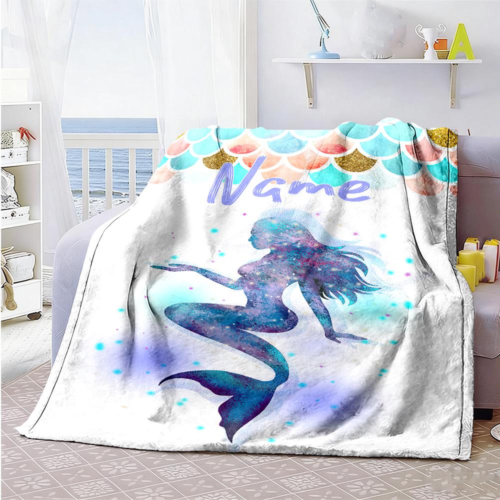 Mermaid Style54 Customize Your Name Blanket Gift Customizable Blanket Ultra-Soft Throw For Bedding Livingroom Bed Home Decor Four Seasons Universal