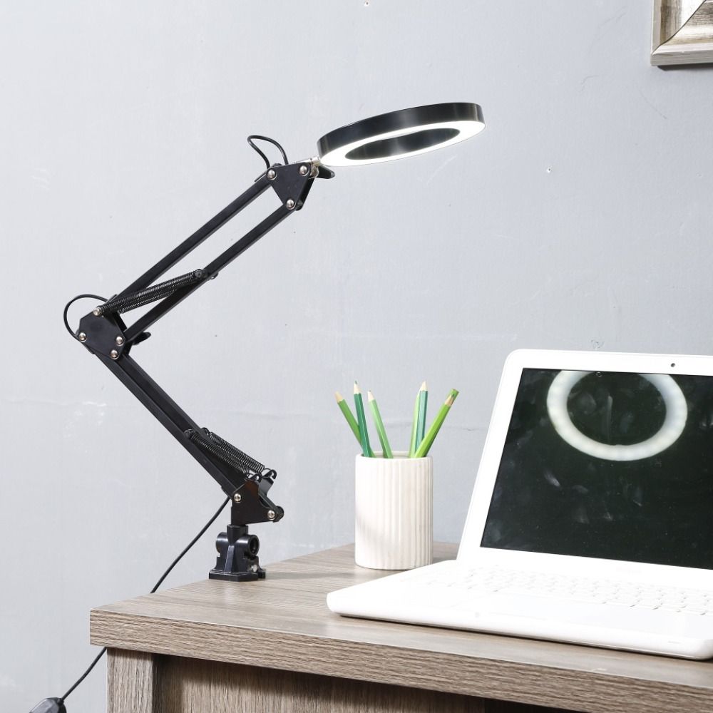 10 Brightness Levels Desk Lamp Adjustable Folding Arm Lamp Magnifying Glass Light  Office Use