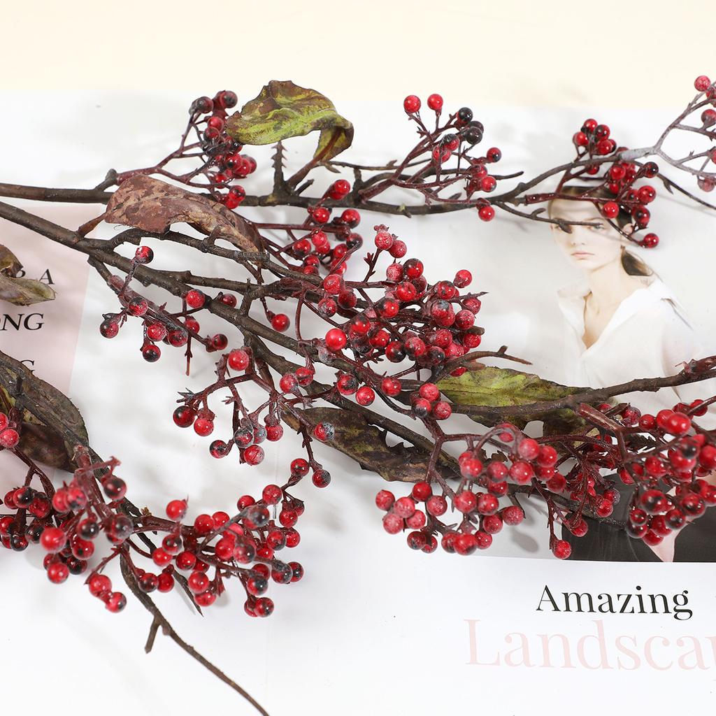 Sztuczne Czerwone Jagody Bogate Ostrokrzew Czerwone Owoce Salon Domowy Dekoracje Noworoczne Rekwizyty Sztuczne Kwiaty