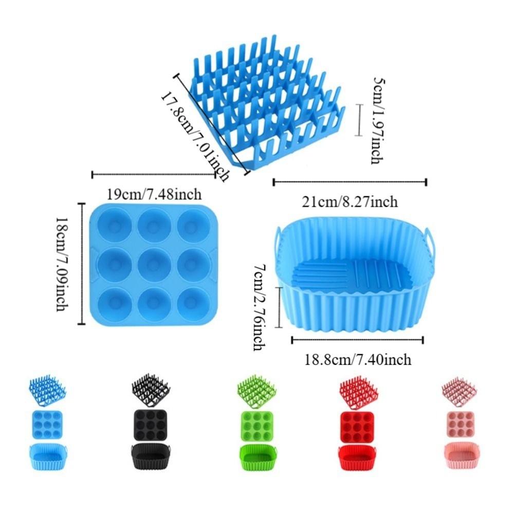 3 Piece/Set Non-Stick Air Fryer Silicone Baking Tray Square Household Cupcake Mold Heat-resistant Hot Dog Grill Cooking