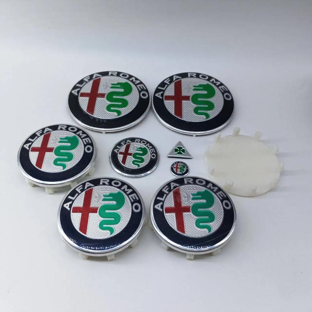 phngj8 1Sets 9pcs 60mm 10pin Wheel Hub Cover cap key stickers 40mm Steering wheel stickers 74mm Front rear emblem forAlfa Romeo 159 166