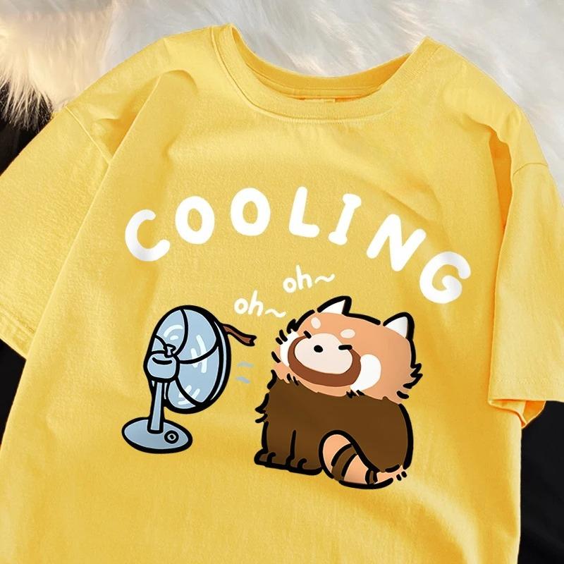 

Забавный енот, дующий вентилятором, футболки женские свободные с коротким рукавом, милые свободные футболки, одежда, повседневные дышащие уличные футболки 4XL