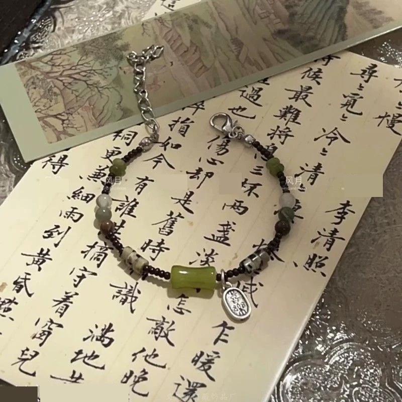 Retro Green Tea Beaded Bracelet: Elegant, High-End Chinese-Style Jewelry
