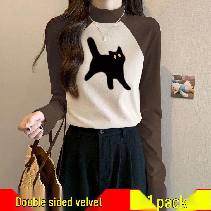 

Women s German Velvet Color Block Semi-High Neck Warm Stretch Shirt S (under 90 jin) кавовий/абрикосовий