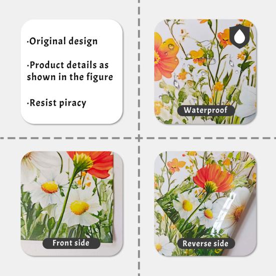 Glass Sticker Peel Stick Static Window Film Vibrant Color Spring Flowers Butterflies Pattern Window Decal Home Decor