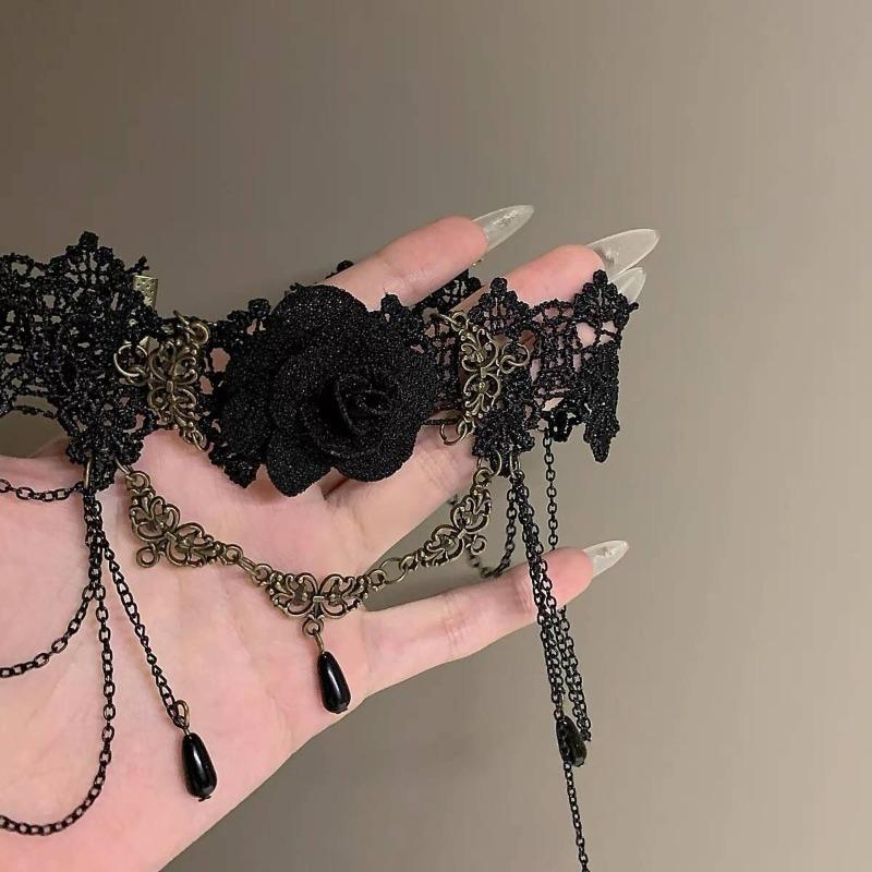 Lace Neck Accessory Decorative Necklace, Women's Collar, Fringed Pendant, Rose Flower Neckband