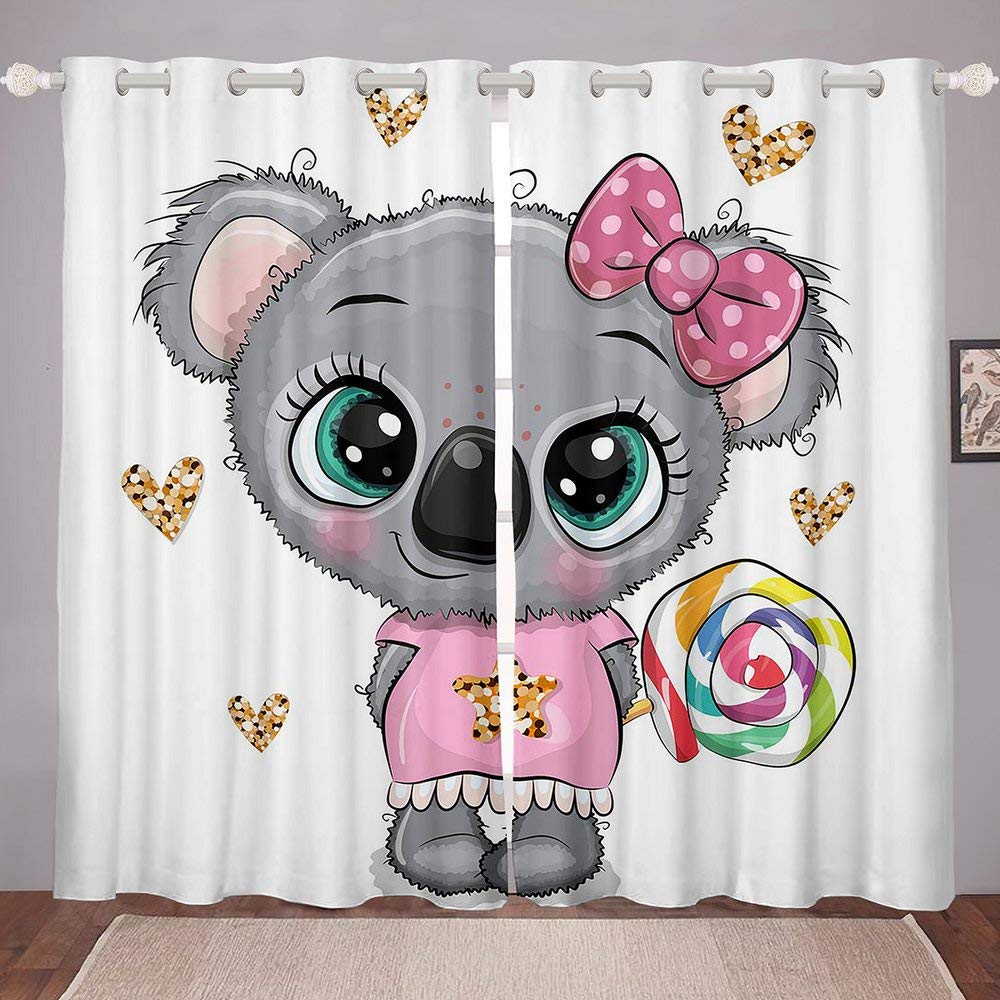 

Комплекты штор с коалами, декор для комнаты Kawaii, маленькие коалы, дерево, медведь, затемняющие шторы, милые животные, оконные шторы, декор для гостиной, 2 шт. W55 X H120cm X 2&Grommet Top