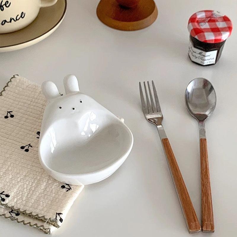 Super fofo coelho de desenho animado molho pires doméstico tridimensional cerâmica pires ketchup lanche prato vinagrete coelho branco