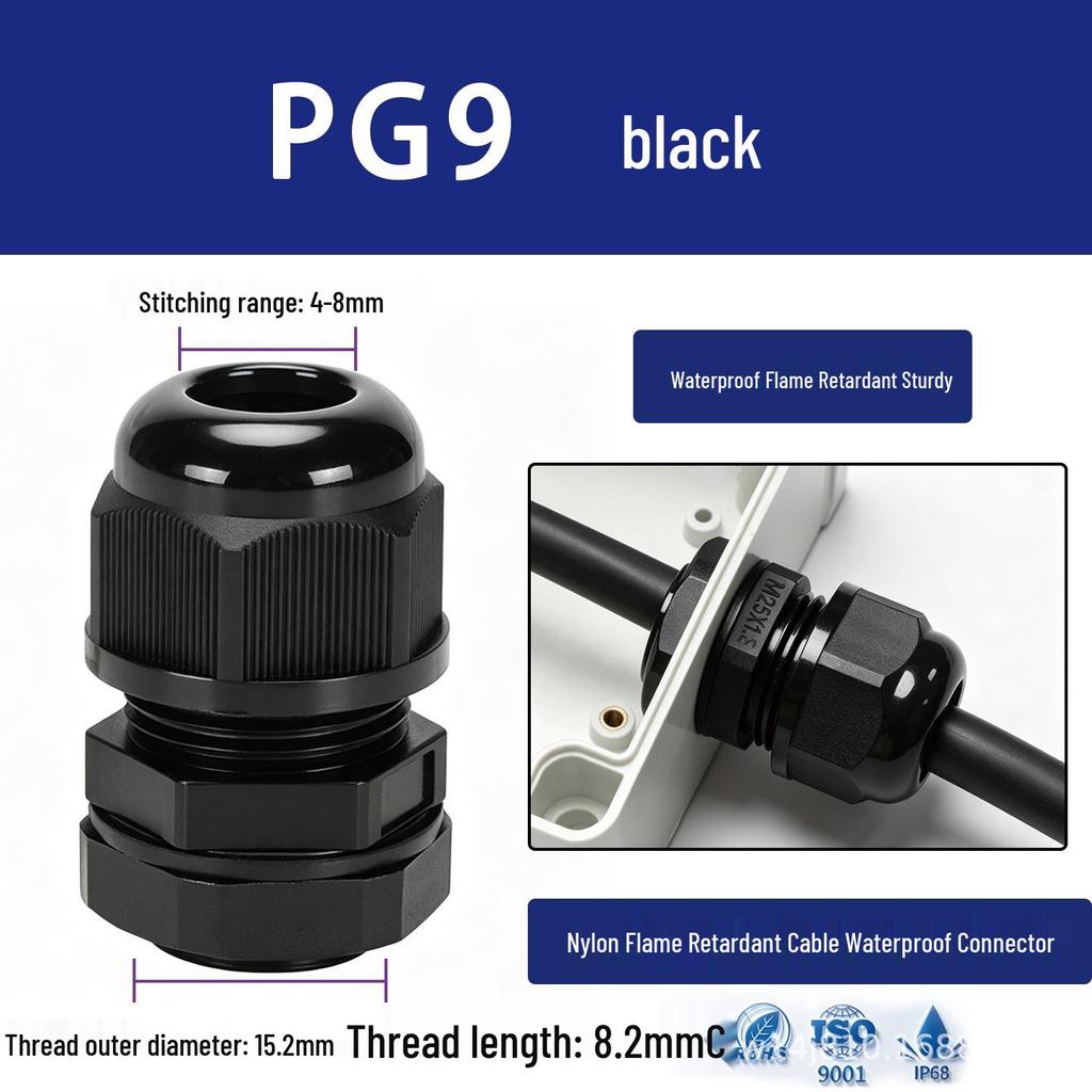 Nylon Waterproof Cable Connector Gland, M/PG Type, Flame Retardant, Sealed Threaded
