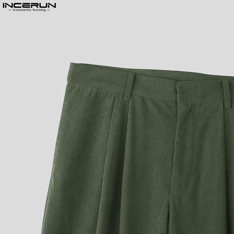 INCERUN Two Pieces Outfits Men Lapel Neck Corduroy Short Sleeve T-Shirt Long Harem Pants Sets