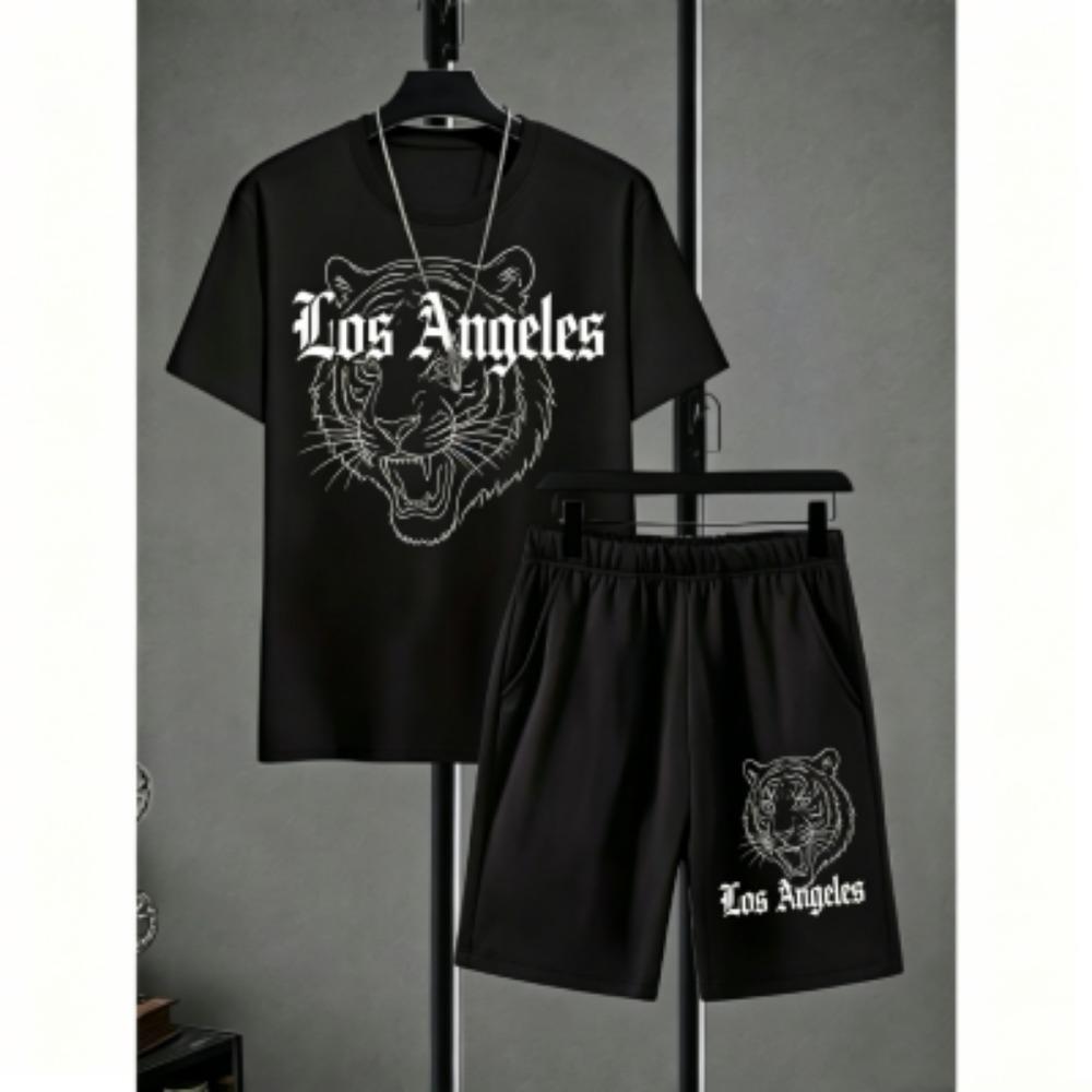 Fashion Men's Set Animal Tiger Lion Printed Men's T-shirt and Shorts 2 Piece Set Summer Casual Outdoor Men's and Women's T-shirt Sets
