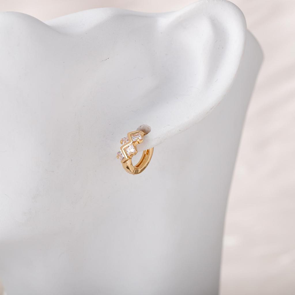 Korean-Style Geometric Earrings: Two-Color Gold & Silver Zircon Studs