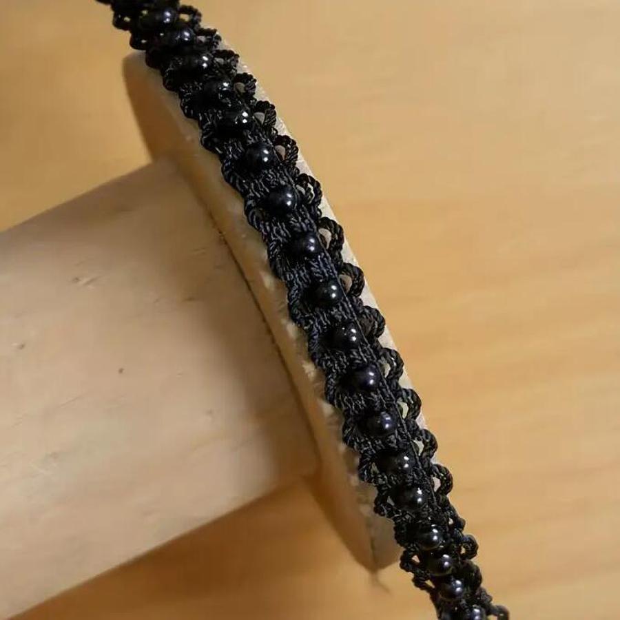 2 Yards/182cm White Black Pearl Beaded Lace Fabric Embroidered Beaded Sewing Accessories 1.2CM Wide