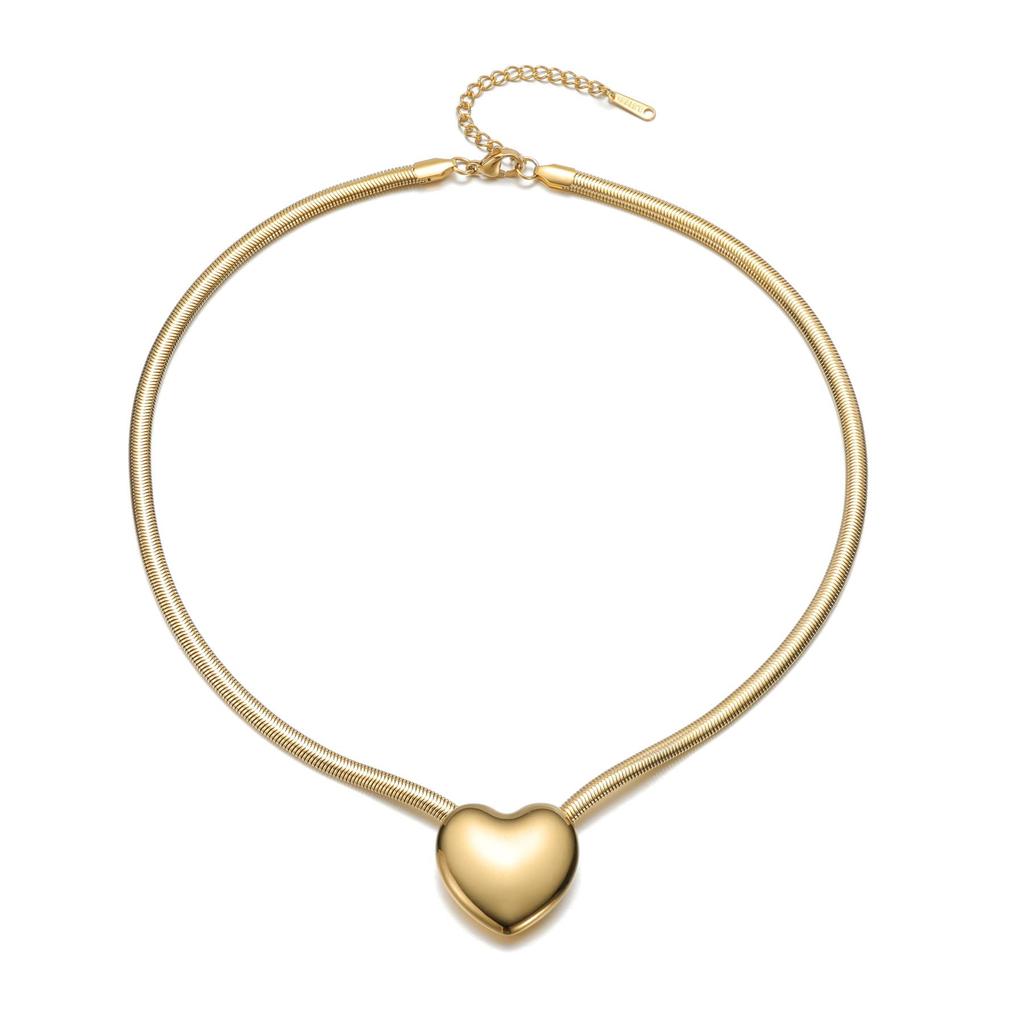 18 Karat Gold Herz Anhänger Pullover Kette Halskette - Edelstahl, Einfaches Design, Leichter Luxus.