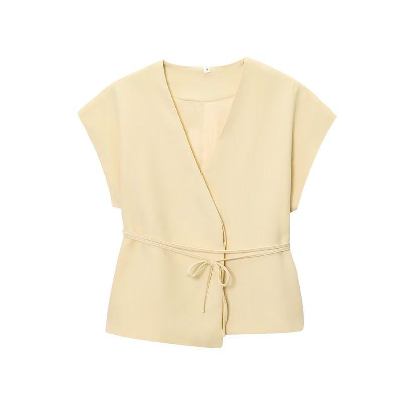 Kaslead New Women clothes Western Style Double Placket Vest Outerwear Vest Wide Leg Pleated Pants High-Waisted Trousers