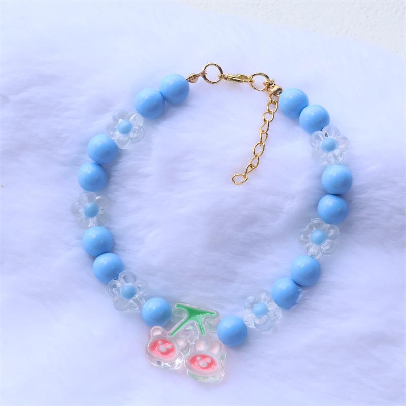 

Pet necklace Colorful mixed-color flower pendant Beaded cat cat dog collar collar European and American sweet princess XS 15-20CM вишня