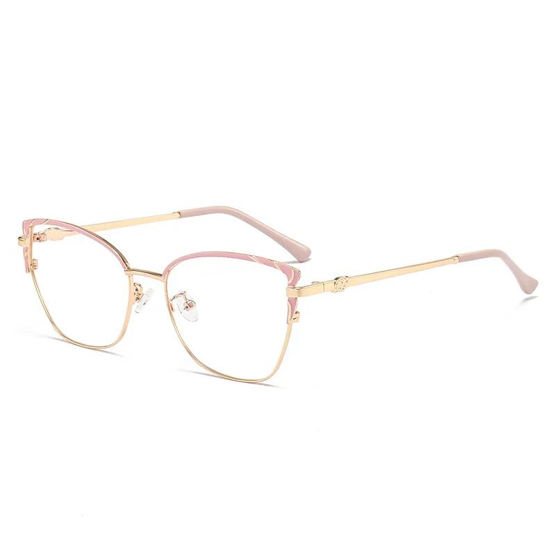 Women'S Cat Eye Glasses Metal Frame Blue Light Blocking Optical Eyewear Artistic Frame Fashionable Eye Glasses For Men Women