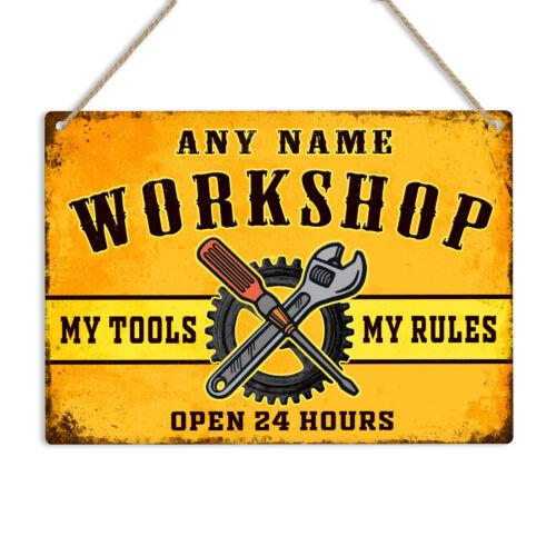 WORKSHOP PERSONALISED Retro Metal Tin Sign Wall Plaque Name Garage Man Cave ShedAluminum 30x40cm(11.8x15.7inch)