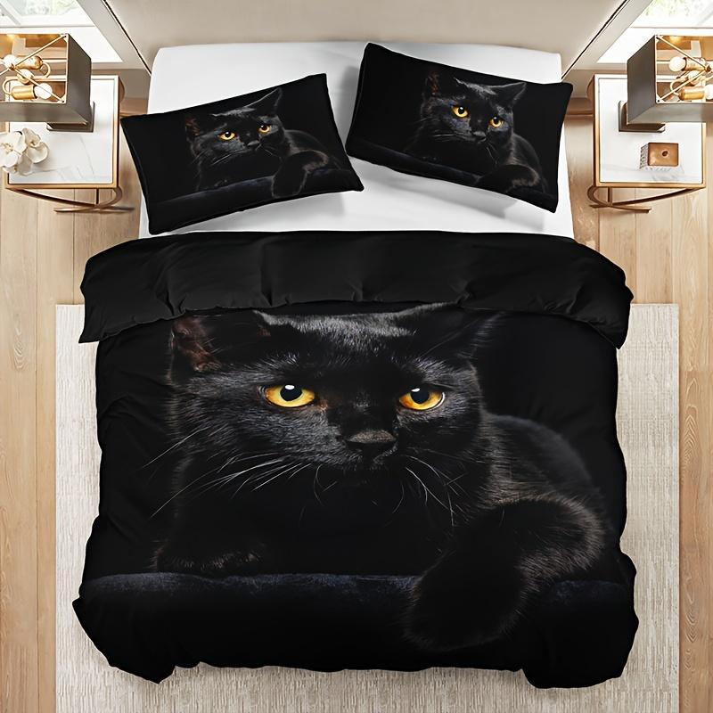 Soft with Soft Fabric Duvet Cover Set Fashion 3D Black Cat Print Al Season Beding Set Soft Comfortable Soft Duvet Cover, For Bedrom Guest Rom