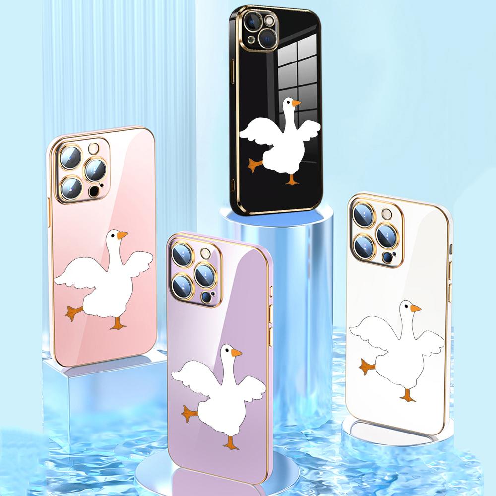 

N11 DUCK DUCK позолоченный край Мягкий чехол для телефона из ТПУ для iPhone 15 14 13 Pro Max 8 Plus Xiaomi 13T Redmi Note 12S противоударная задняя крышка