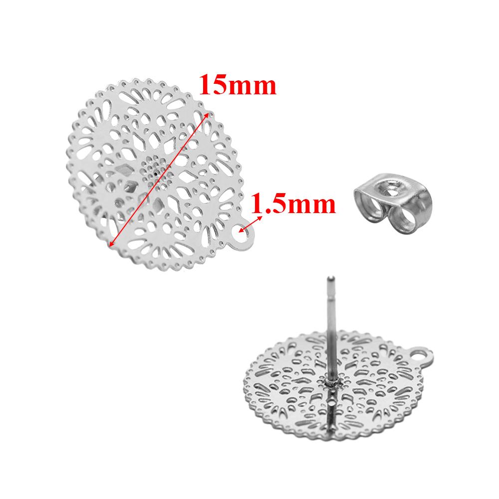 10pcs 304 Stainless Steel Hollow Flower Studs for DIY Drop Earrings Post Findings Jewelry Making Dangle Charms Connectors