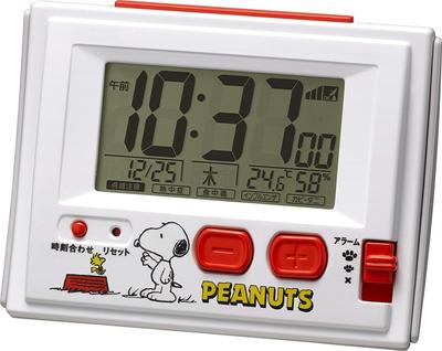 RHYTHM Snoopy Alarm with Thermometer and 108 X 81 X 46 8RZ126RH03 Clock, Radio-Controlled, Hygrometer, R126, White, Mm,