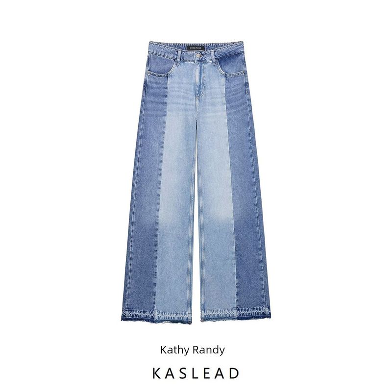 Kaslead New Women Clothes Western Style All-Match Patchwork High Waist Wide Leg Jeans 6164195