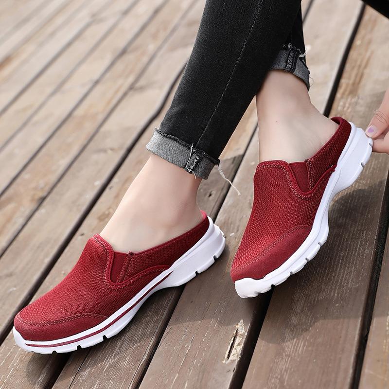 New casual shoes women's shoes half-support single shoes women's flat bottom one-pedal mesh breathable sandals without heel