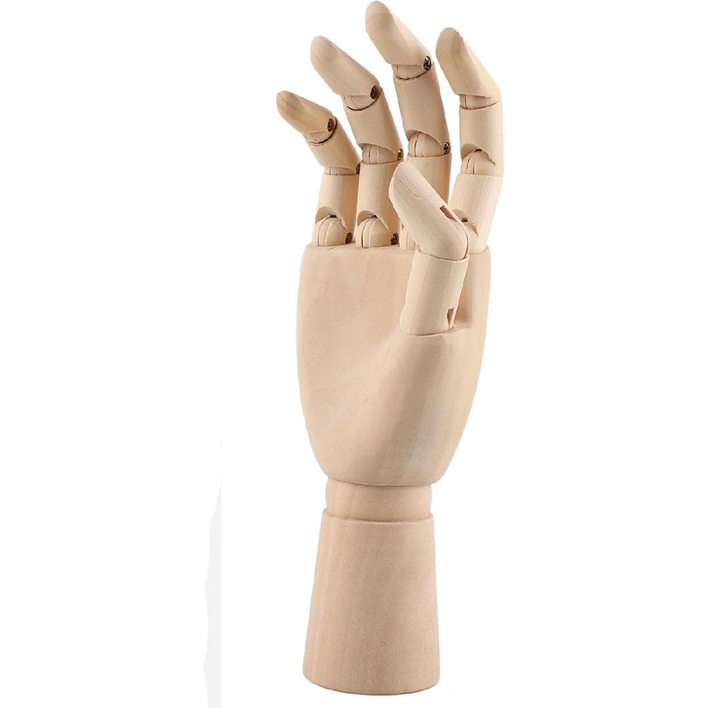 Flms Love Home 12 Inch Wooden Hand Model Flexible Moveable Fingers Manikin Hand Figure Right Hand Model for Drawing, Sketching, Painting