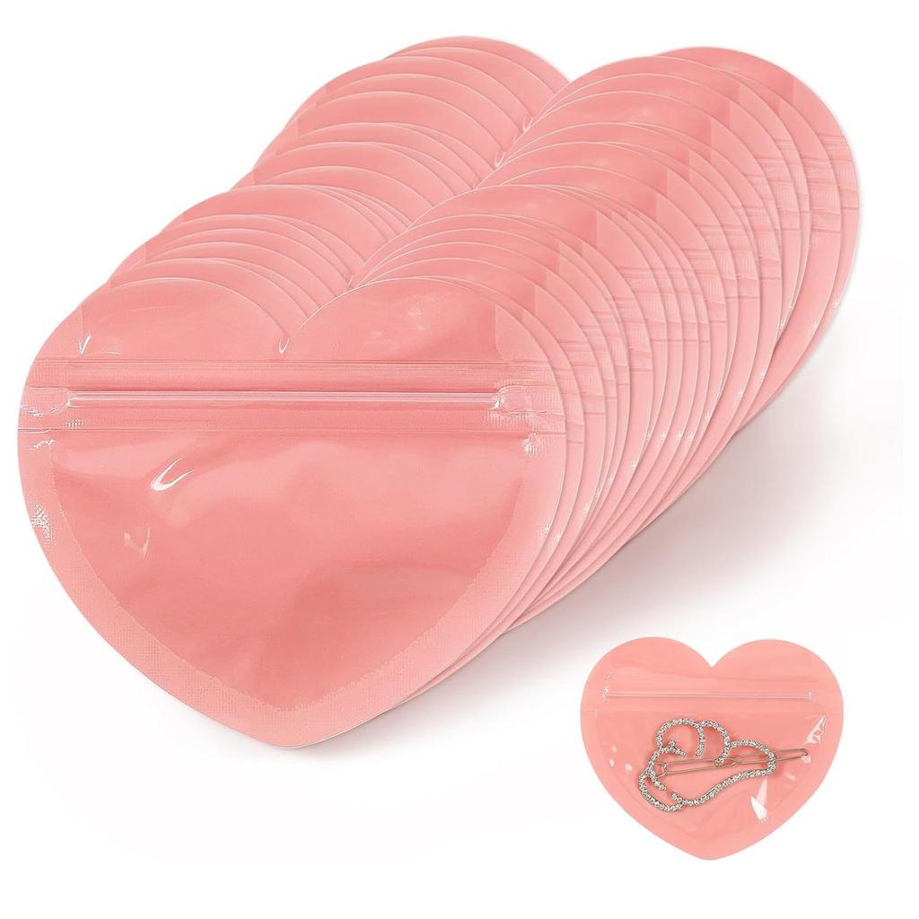 100pcs Transparent Plastic Jewelry Bag Heart Shaped Zipper Bag Gift Packaging Bags for Jewelry Storage Display Small