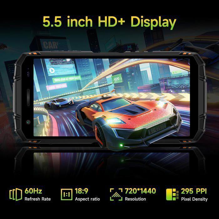 Telephone Portable Incassable DOOGEE Fire 3 Pro 16Go+128Go/TF 2To 5,5" Smartphone Incassable Android15 8350mAh Dual SIM 4G/NFC Noir