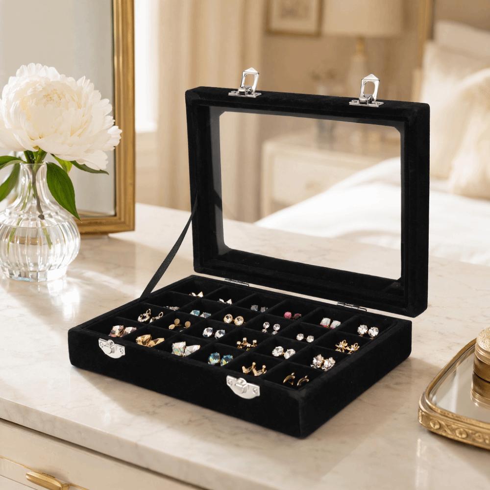 Black Black Velvet Jewelry Display Box Divided Compartment Nail Art Decoration Container For Women