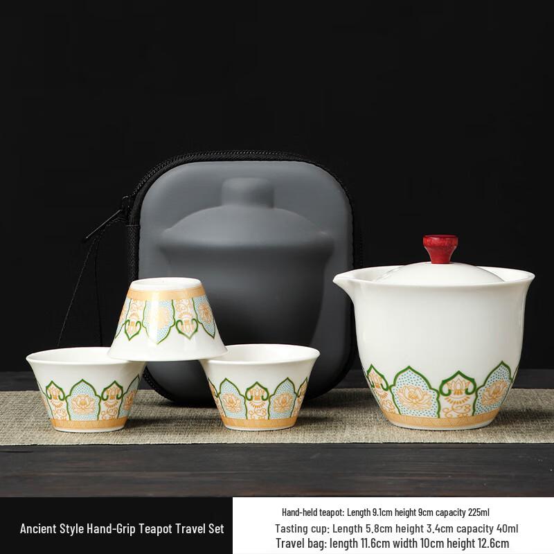Shangqi Portable Ceramic Travel Tea Set - One Pot, Three Cups