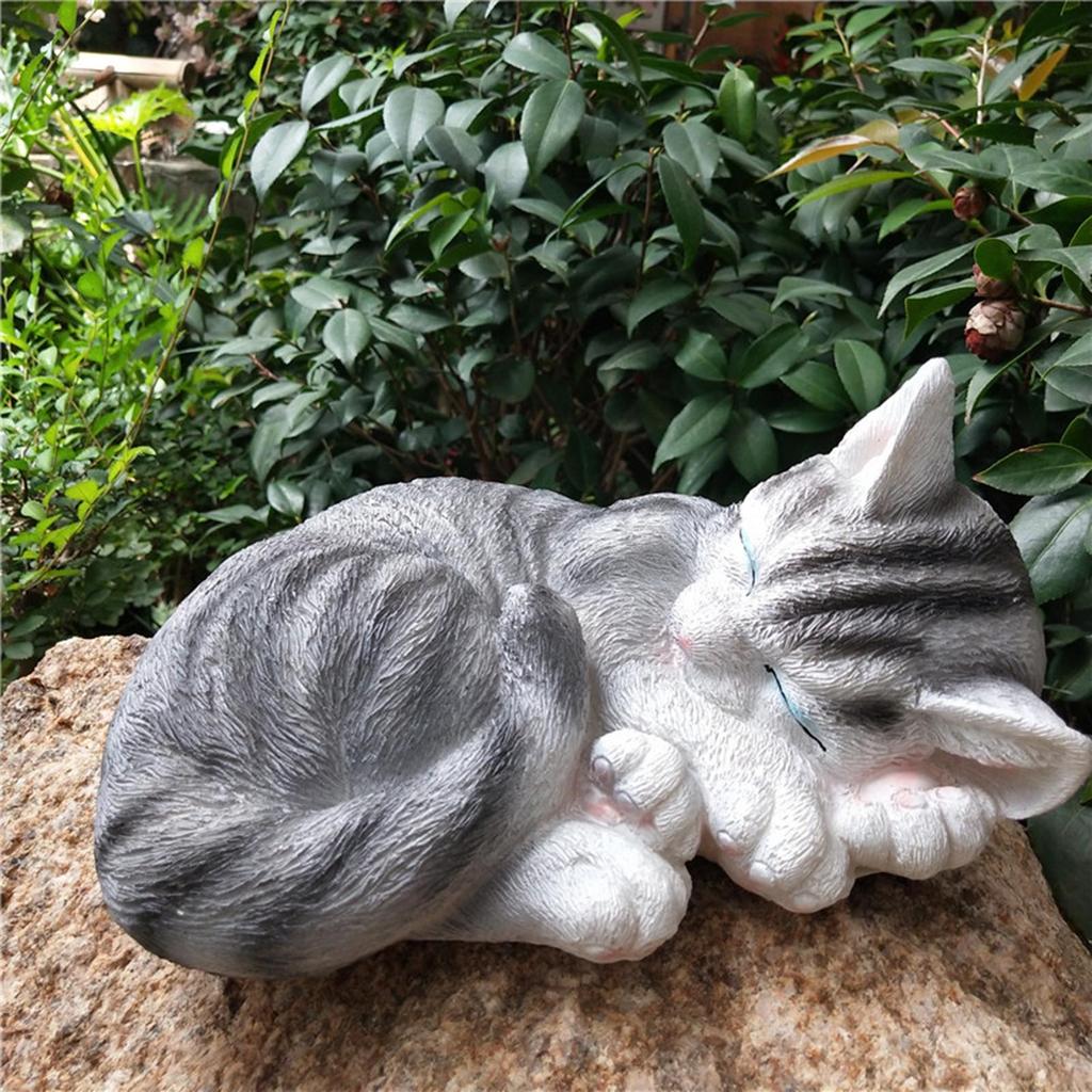 Lovely Miniature Sleeping Cat Statue Landscaping Figurines Mini Animal Art Crafts Sculpture for Patio Lawn Yard Decor Ornament