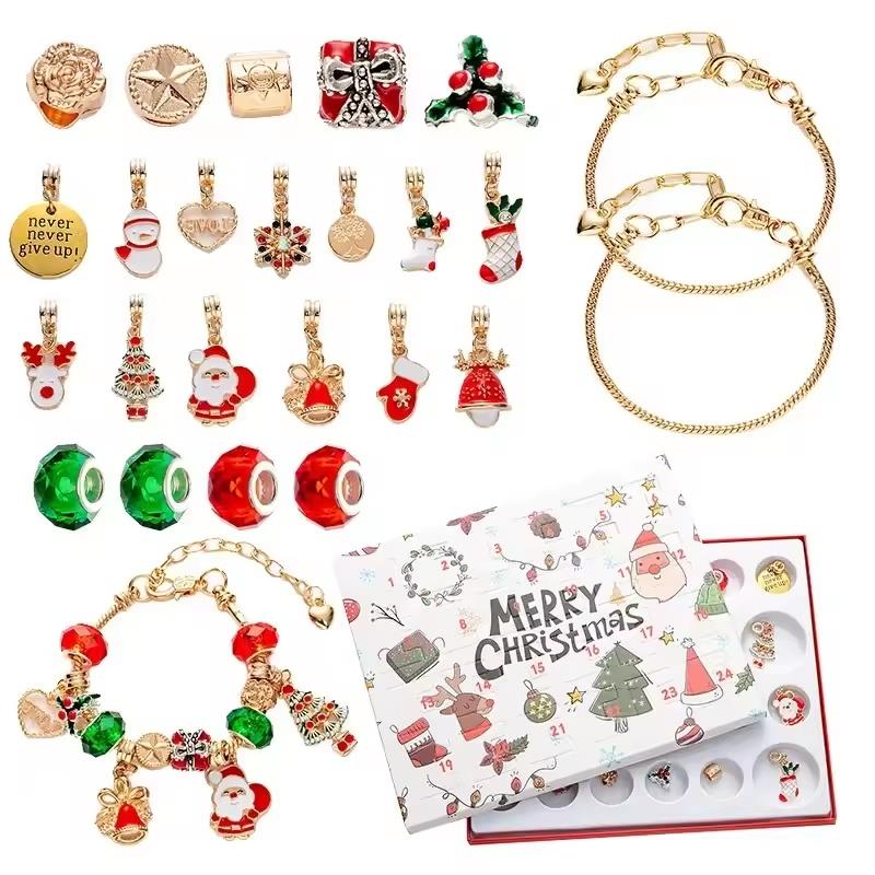 Kalendarz Adwentowy Biżuteria Bransoletka Zawieszki Charms Diy Złote