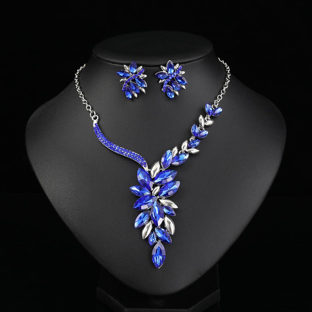 Source Bridal Necklace Set Alloy Diamond Crystal Glass Colored Jewelry Set