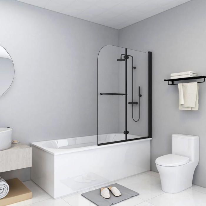 Paroi de douche - Noir - 2 panneaux - 95 x 140 cm - Verre de sécurité - Design pliant