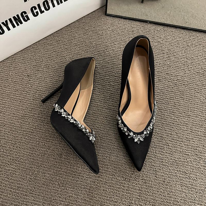 Fashion Pointed Thin Heel Sexy Bed Shoes High Heel 7.5cm or 9cm Rhinestone Thin Heel Fashion New Heels Shoes for Women 2024  Pumps